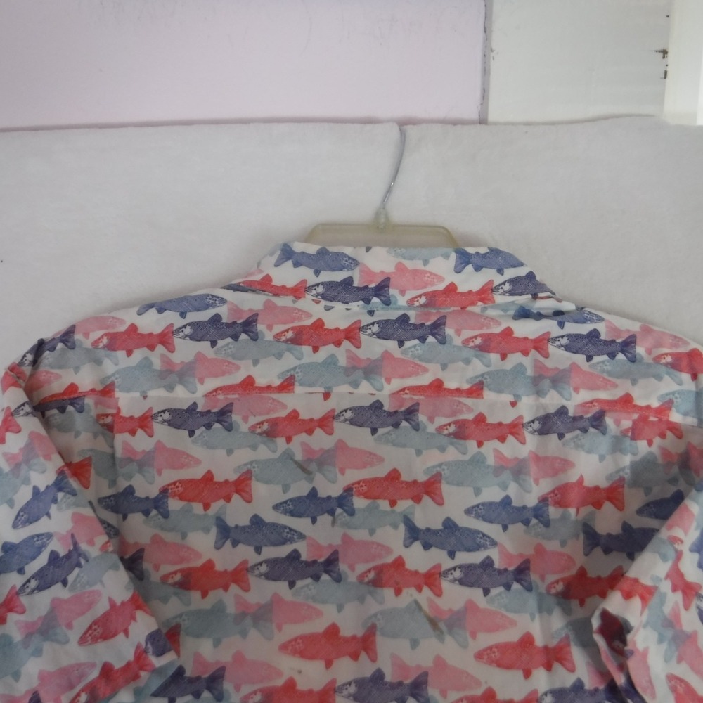 J.CREW Shirt Boy's Large Slim Fit Short Sleeve Button Down All Over Fish Print - Picture 6 of 11